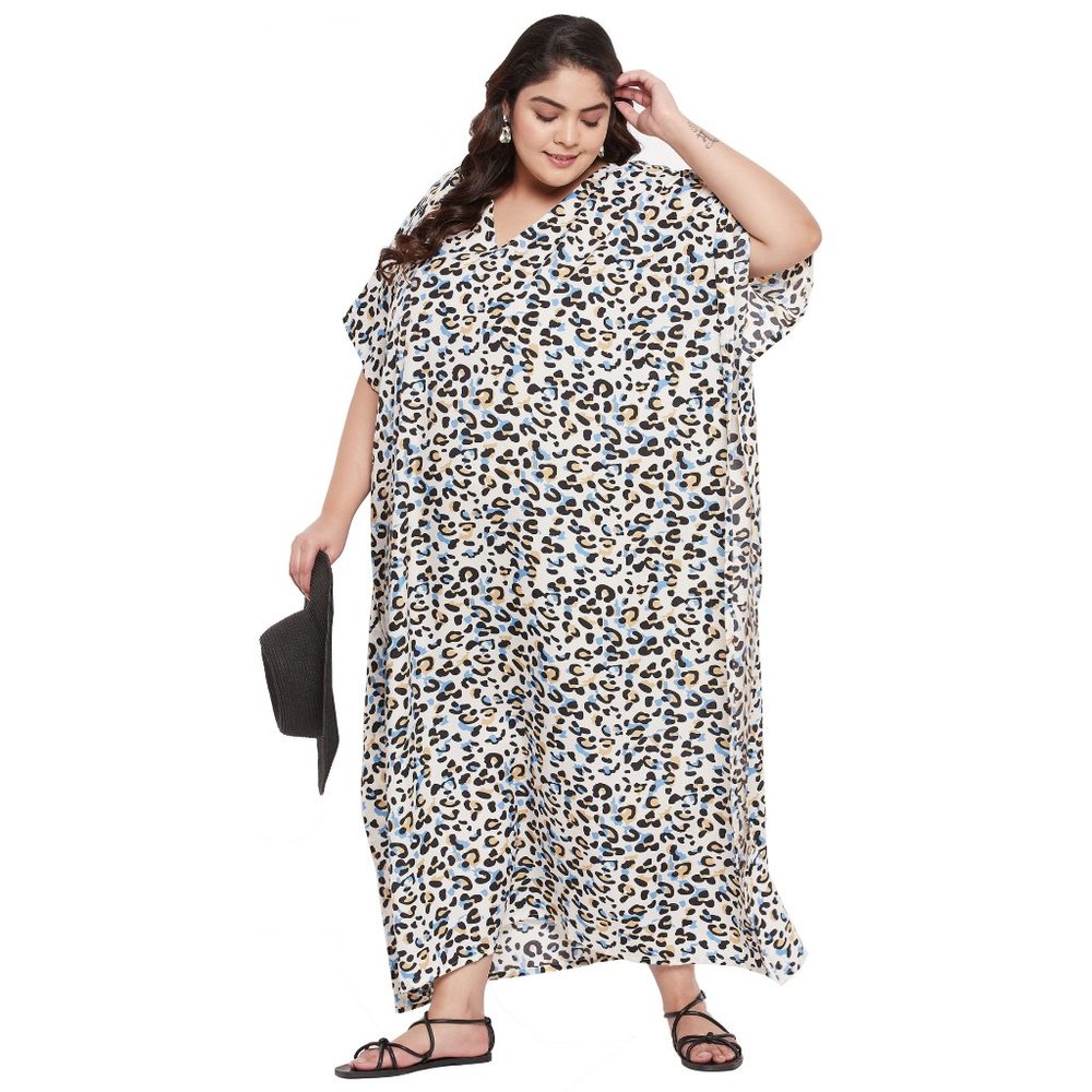 Gypsie Blu Leopard Print Caftan Maxi Dress Kimono Sleeve Nighty for House Party